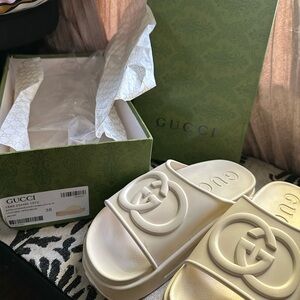 Gucci Cream Platform Slide Sandals